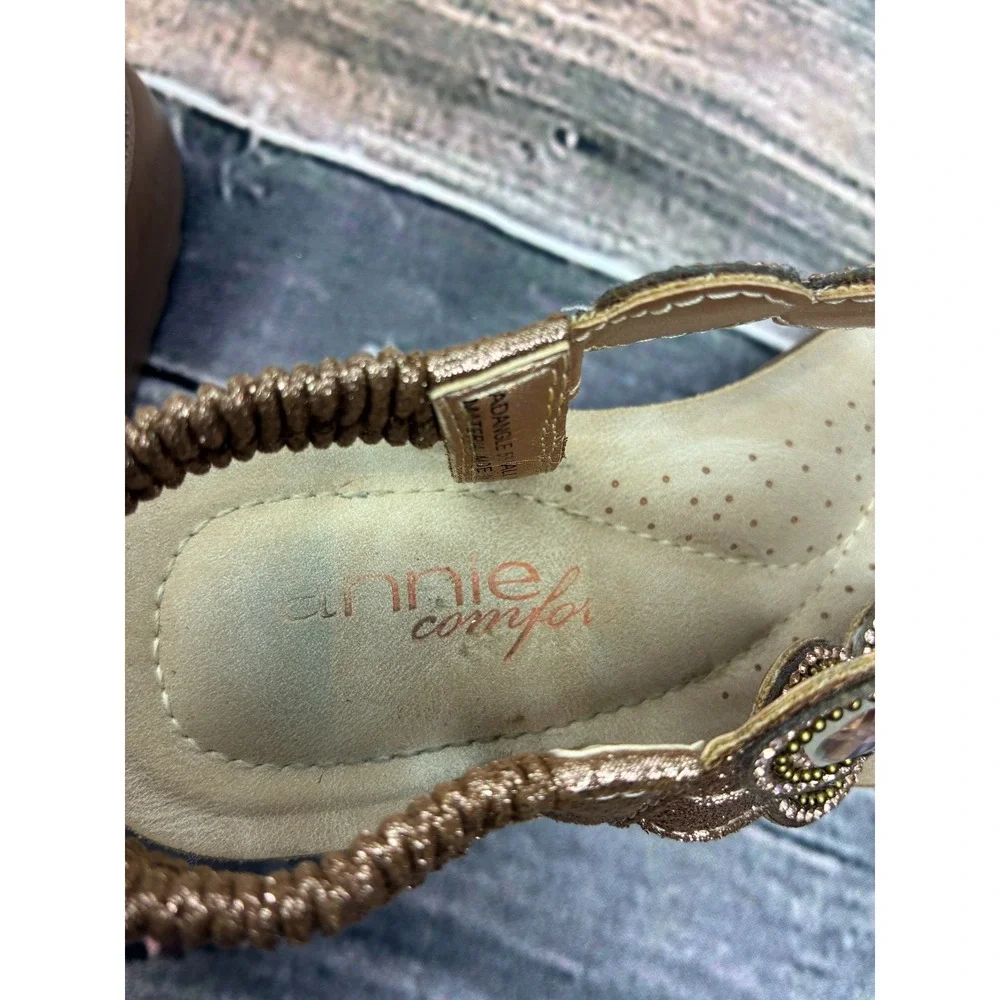 Annie Comfort Adangle Womens 5.5M Bronze Jeweled Thong Slingback Sandals Rhinest